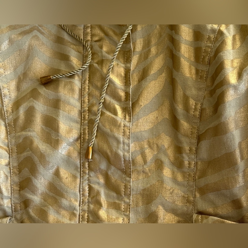 Berek Takako Metallic Gold Blazer Jacket Sz Medium Pockets Full Zip Linen Blend - Picture 15 of 16